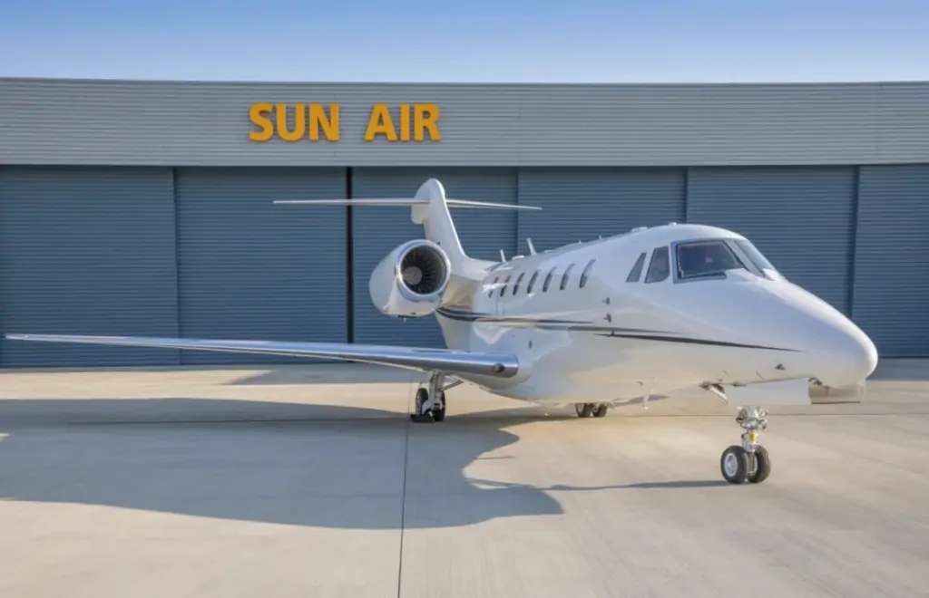 Citation X in front of Sun Air Jets hanger in California