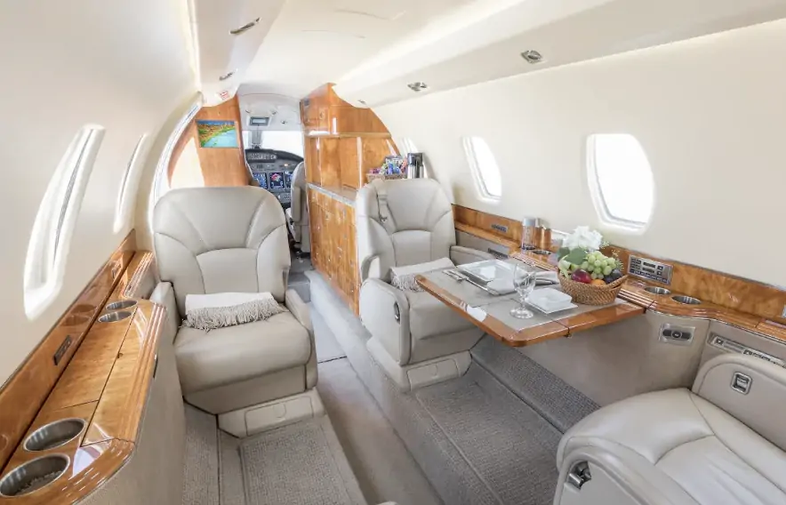 the view of the luxurious interior of a private jet when you book the Citation X